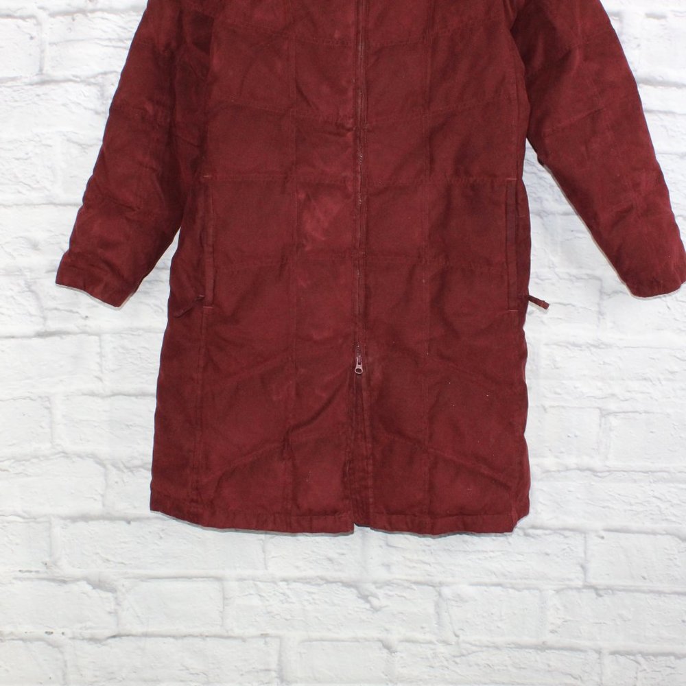 LL BEAN Red Quilted Goose Down Coat Jacket Parka Faux Fur Size L Reg - Picture 3 of 10